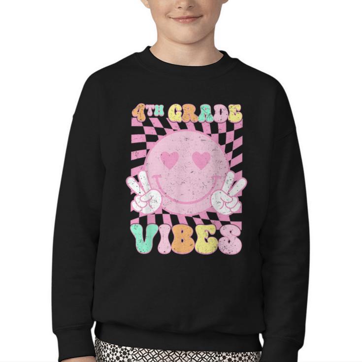 Pink 4th Grade Vibes Smile Face Back To School Fourth Grade Youth Crewneck Sweatshirt