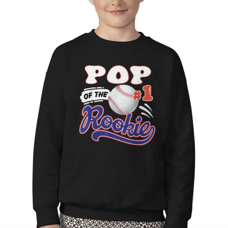 Pop Rookie Of Year 1st Birthday Baseball Theme Matching Youth Crewneck Sweatshirt