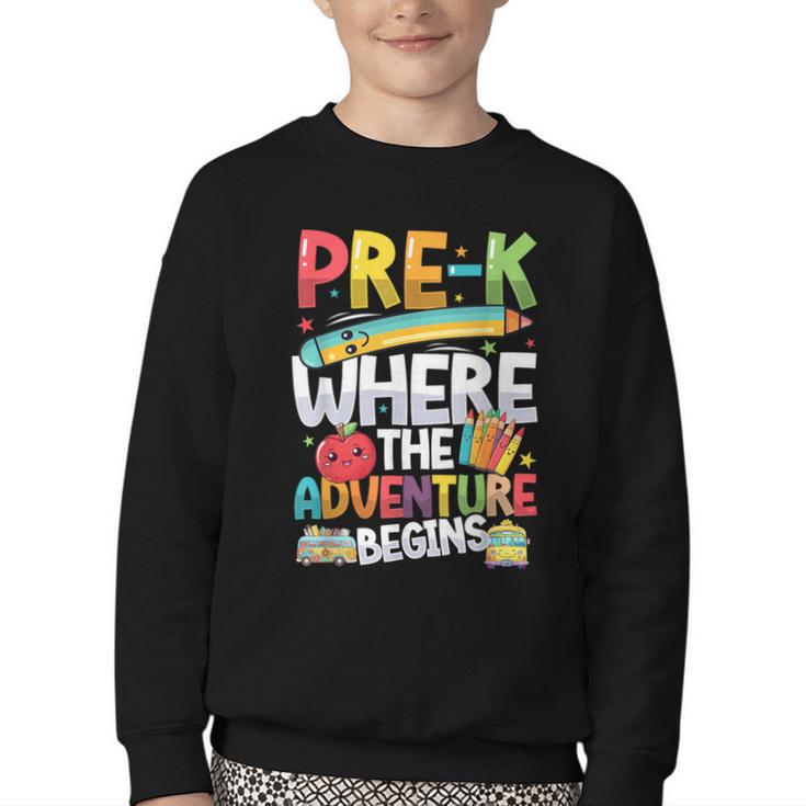 Pre-K Where The Adventure Begins First Day & Back To School Youth Crewneck Sweatshirt
