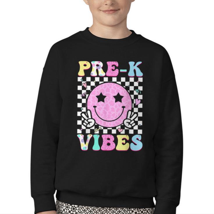 Pre-K Vibes Groovy Back To School PreK Preschool Girls Kids Youth Crewneck Sweatshirt