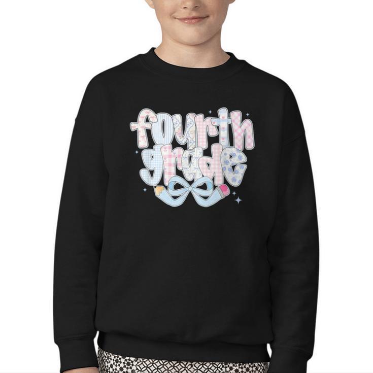 Preppy Fourth Grade Back To School Coquette 4th Grade Youth Crewneck Sweatshirt