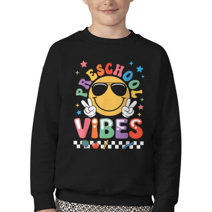 Preschool Vibes Groovy Back To School Girls Kids Youth Crewneck Sweatshirt
