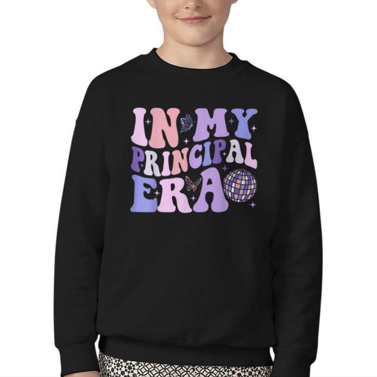 In My Principal Era Groovy School Headmaster Back To School Youth Crewneck Sweatshirt