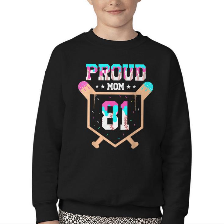 Proud Mom Baseball Player Number 81 Ice Cream Drip Youth Crewneck Sweatshirt