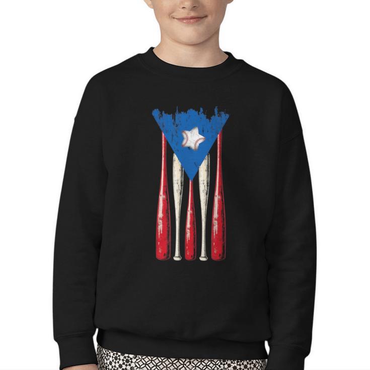 Puerto Rican Baseball Bats Puerto Rico Flag Pride BéIsbol Youth Crewneck Sweatshirt
