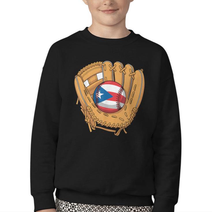 Puerto Rican Flag Baseball Player Boricua Pride Beisbol PR Youth Crewneck Sweatshirt