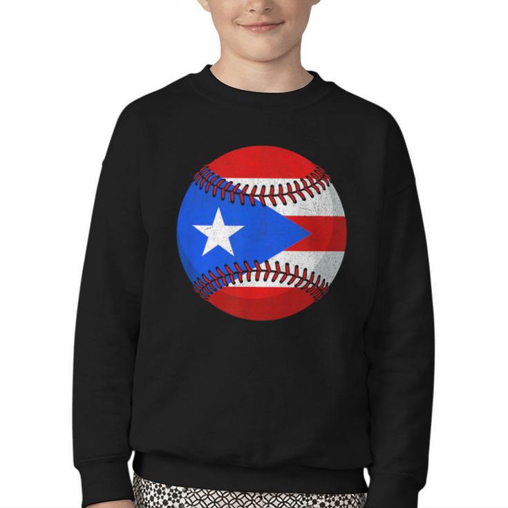 Puerto Rico Baseball Flag Boricua Beisbol Fan Gear Youth Crewneck Sweatshirt