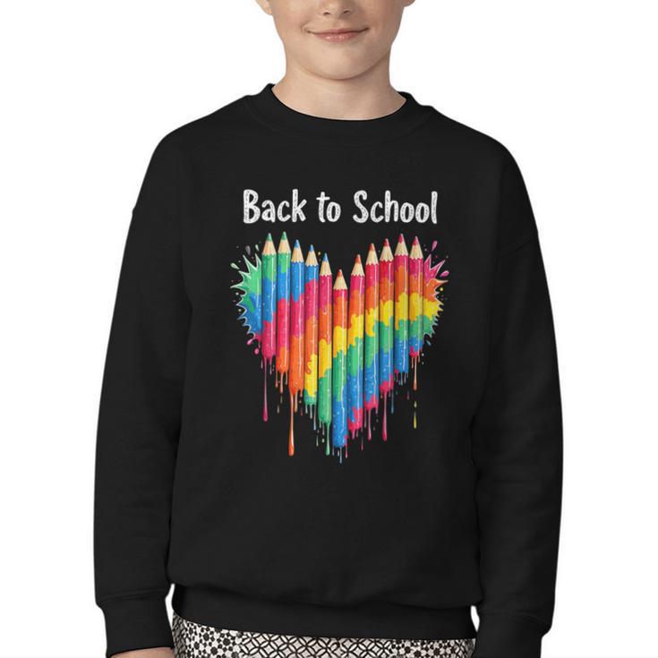 Rainbow Pencil Heart Back To School Creative Youth Crewneck Sweatshirt