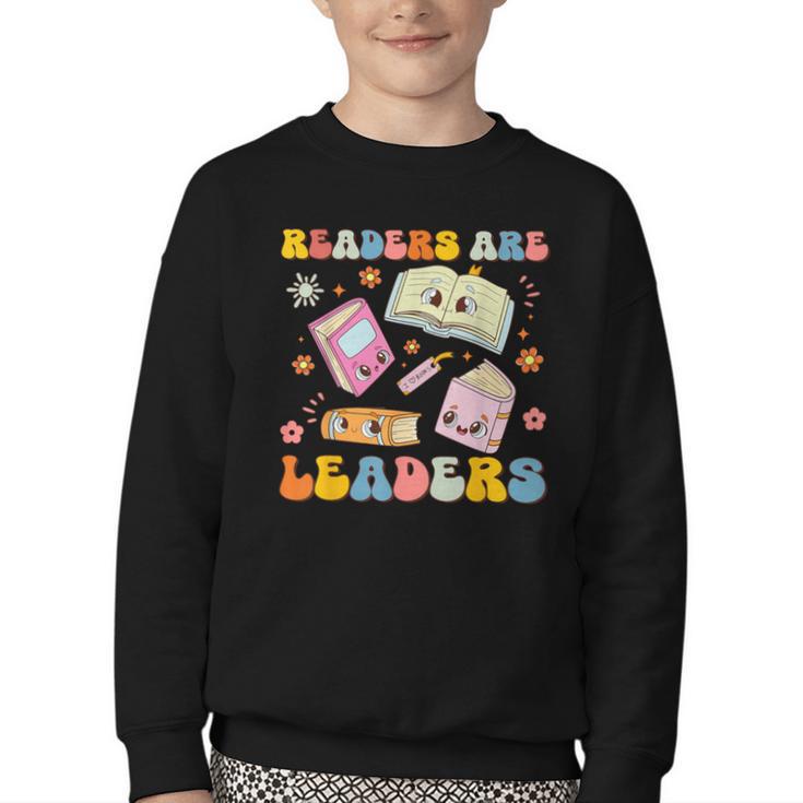 Readers Are Leaders Book Lover Back To School Groovy Girls Youth Crewneck Sweatshirt