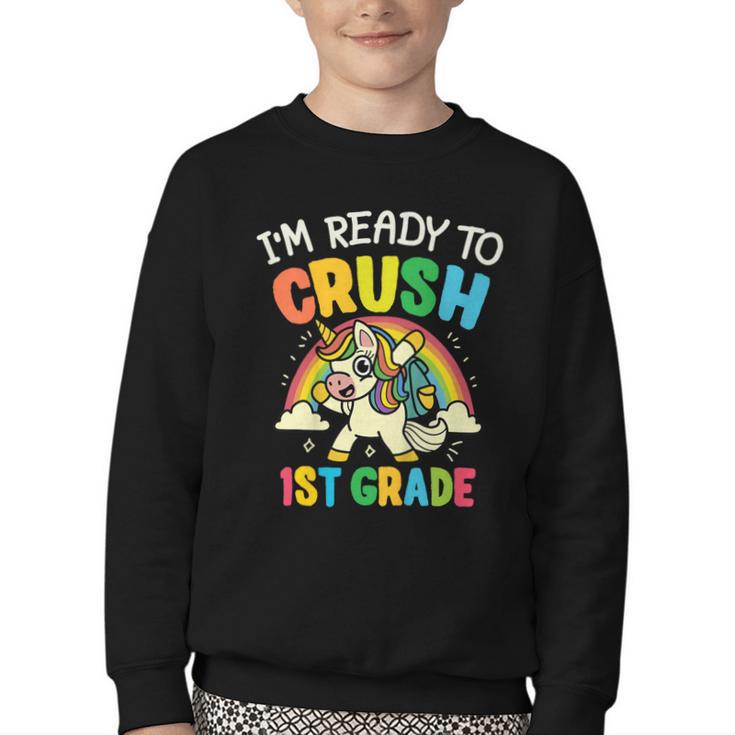 Ready For 1st Grade Unicorn First Day Back To School Student Youth Crewneck Sweatshirt