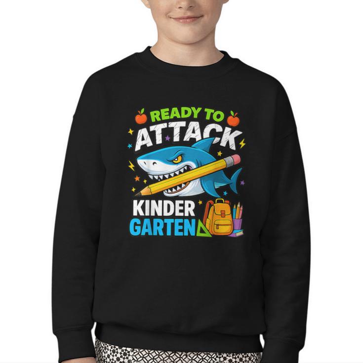 Ready To Attack Kindergarten Shark Back To School Kids Youth Crewneck Sweatshirt