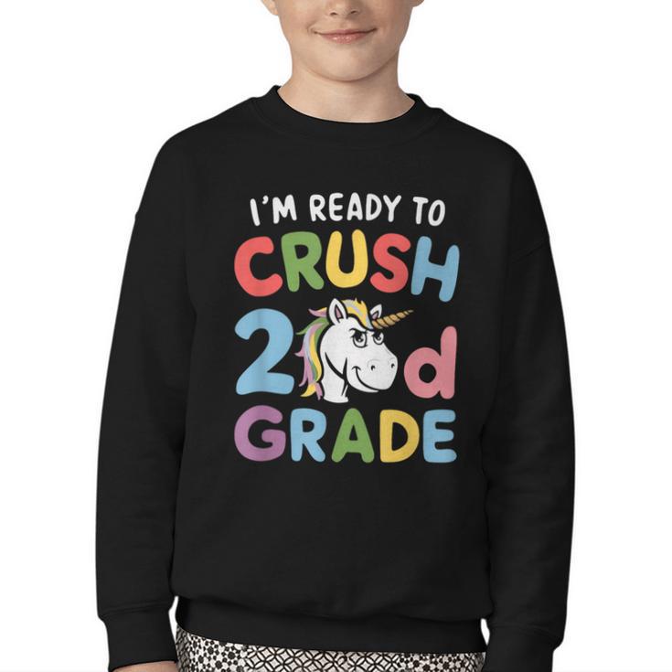 Im Ready To Crush 2nd Grade Boy Unicorn Back To School Youth Crewneck Sweatshirt