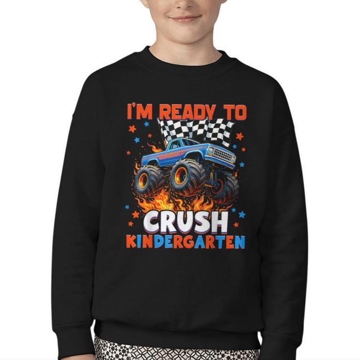 Ready To Crush Kindergarten Monster Truck Back To School Boy Youth Crewneck Sweatshirt