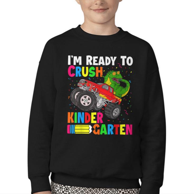 Ready To Crush Kindergarten T-Rex Back To School Boys Youth Crewneck Sweatshirt Ready To Crush Kindergarten T-Rex Back To School Boys Youth Crewneck Sweatshirt