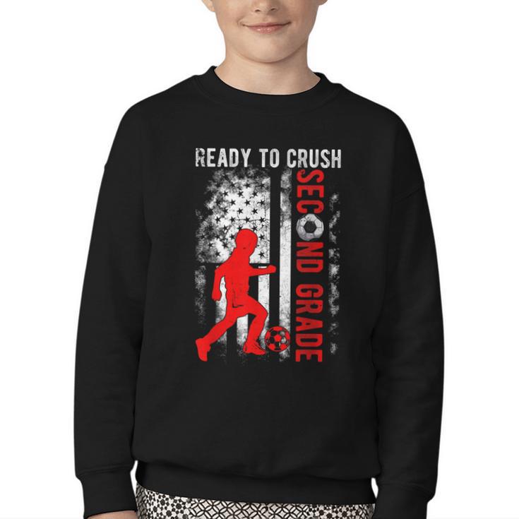 Ready To Crush Second Grade Soccer USA Flag Back To School Youth Crewneck Sweatshirt