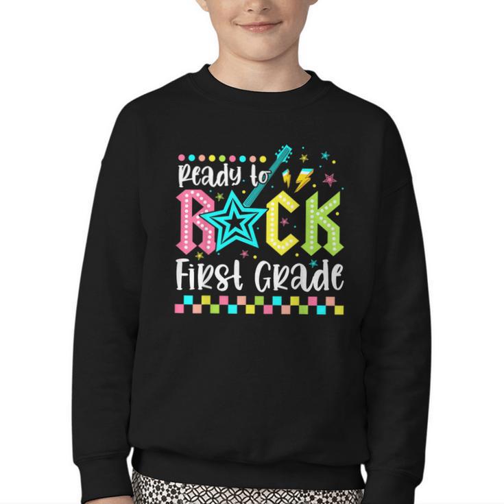 Ready To Rock First Grade Back To School 1st Grade Boys Kids Youth Crewneck Sweatshirt Ready To Rock First Grade Back To School 1st Grade Boys Kids Youth Crewneck Sweatshirt