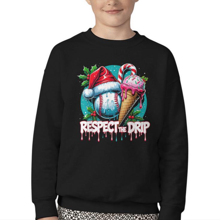 Respect The Drip Baseball Christmas Holiday Youth Crewneck Sweatshirt