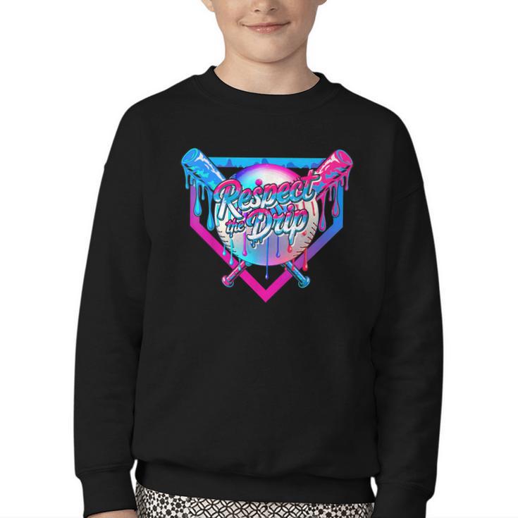 Respect The Drip Baseball Ice Cream For Kids Boys Youth Youth Crewneck Sweatshirt