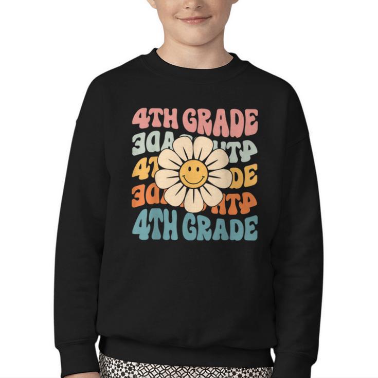 Retro 4th Grade Daisy Colorful Back To School Fourth Grade Youth Crewneck Sweatshirt