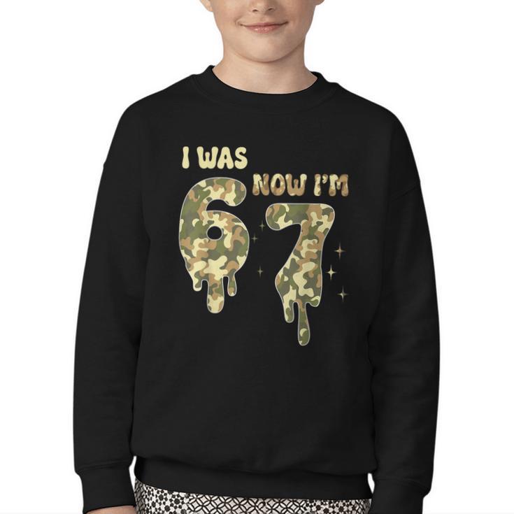 Retro I Was 6 Now I'm 7 Camo 67 Ice Cream Drip Baseball Youth Crewneck Sweatshirt