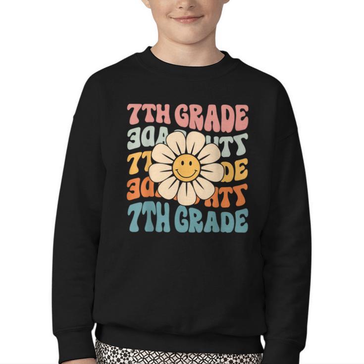 Retro 7th Grade Daisy Colorful Back To School Seventh Grade Youth Crewneck Sweatshirt