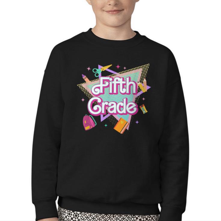 Retro 90s 5th Grade Back To School First Day Of Fifth Grade Youth Crewneck Sweatshirt