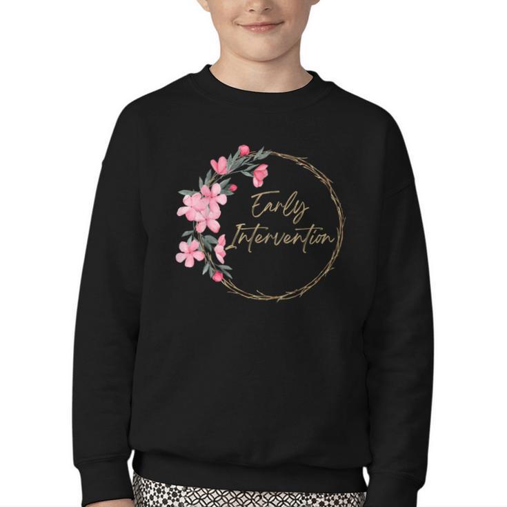 Retro Floral Early Intervention Specialist Back To School Youth Crewneck Sweatshirt