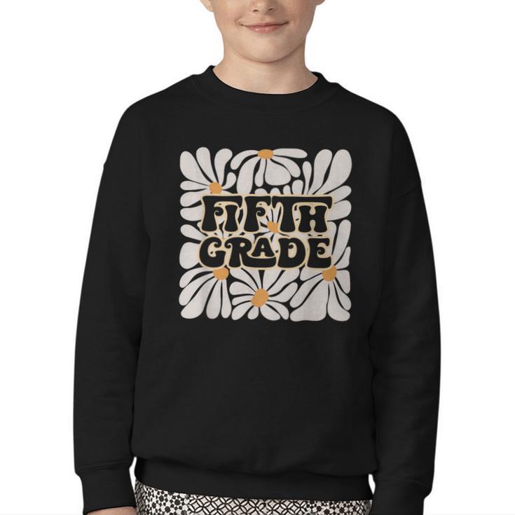 Retro Flower Power Squared Fifth 5th Grade Back To School Youth Crewneck Sweatshirt