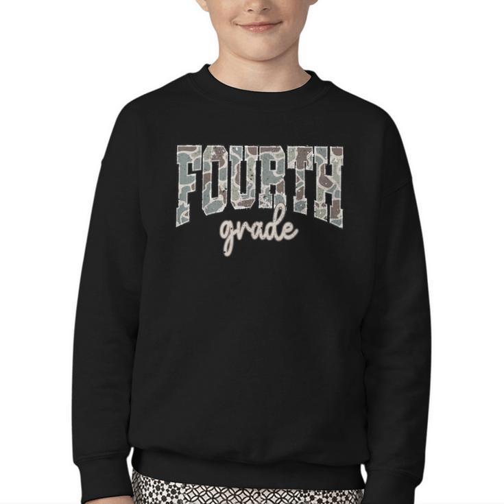 Retro Fourth Grade Back To School Boy Old Camo 4th Grade Kid Youth Crewneck Sweatshirt