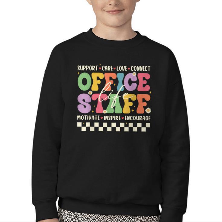 Retro Groovy Office Staff Life Flowers Back To School Youth Crewneck Sweatshirt