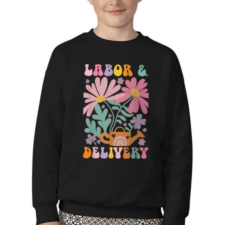 Retro Labor And Delivery Nurse Back To School Men Women Youth Crewneck Sweatshirt