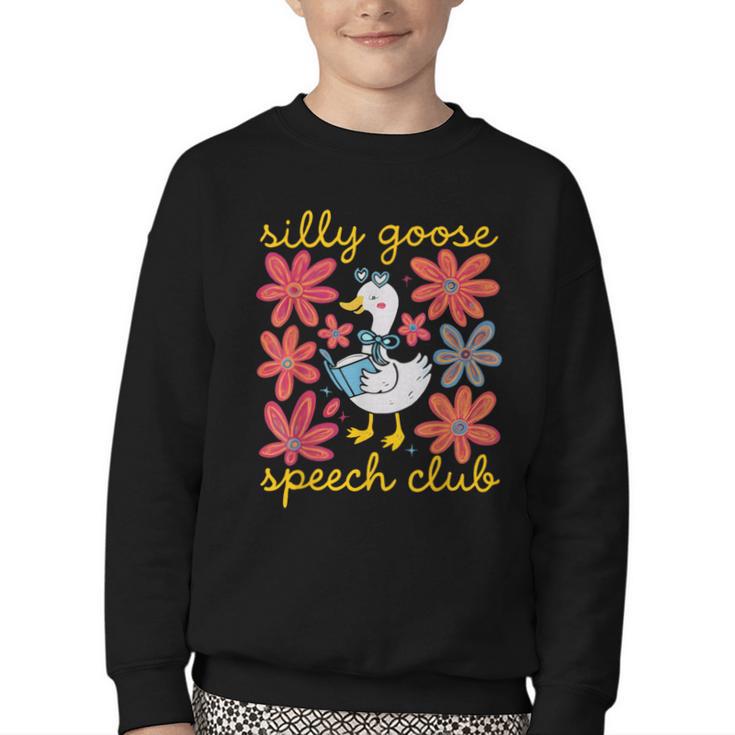 Retro Silly Goose Speech Therapy SLP Back To School Youth Crewneck Sweatshirt