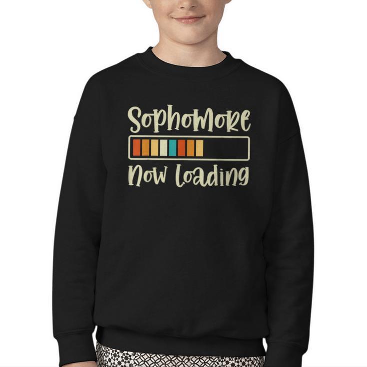 Retro Sophomore Now Loading 2028 High School Back To School Youth Crewneck Sweatshirt