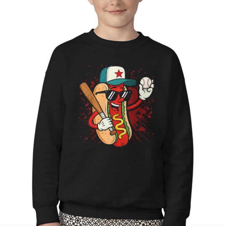 Retro Vintage Baseball Hot Dogs Youth Crewneck Sweatshirt