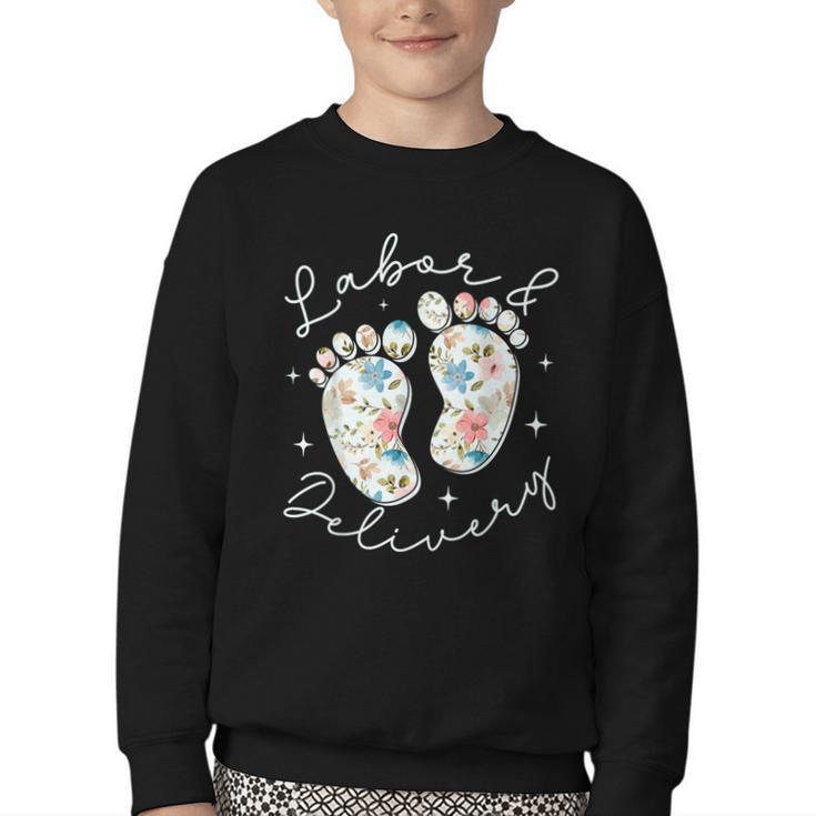 Retro Wildflowers Labor And Delivery Nurse Back To School Youth Crewneck Sweatshirt