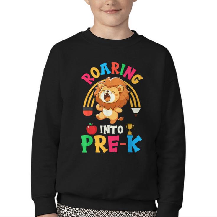 Roaring Into Pre-Kindergarten Lion Pre K Back To School Youth Crewneck Sweatshirt
