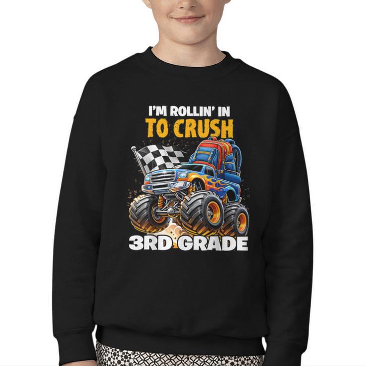 Rollin Crush Monster Truck Back To School 3rd Grade Boys Youth Crewneck Sweatshirt Rollin Crush Monster Truck Back To School 3rd Grade Boys Youth Crewneck Sweatshirt