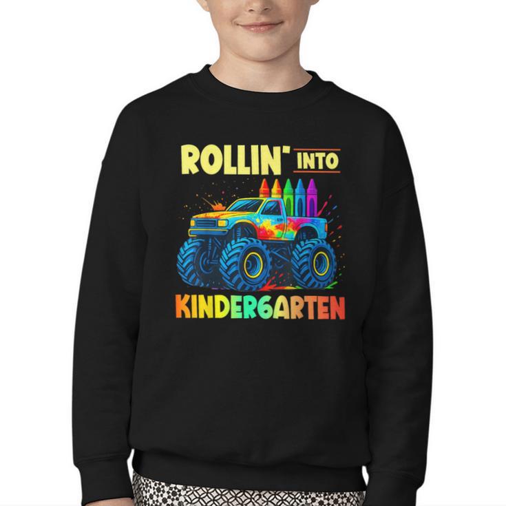 Rollin' Into Kindergarten Monster Car Back To School Boys Youth Crewneck Sweatshirt