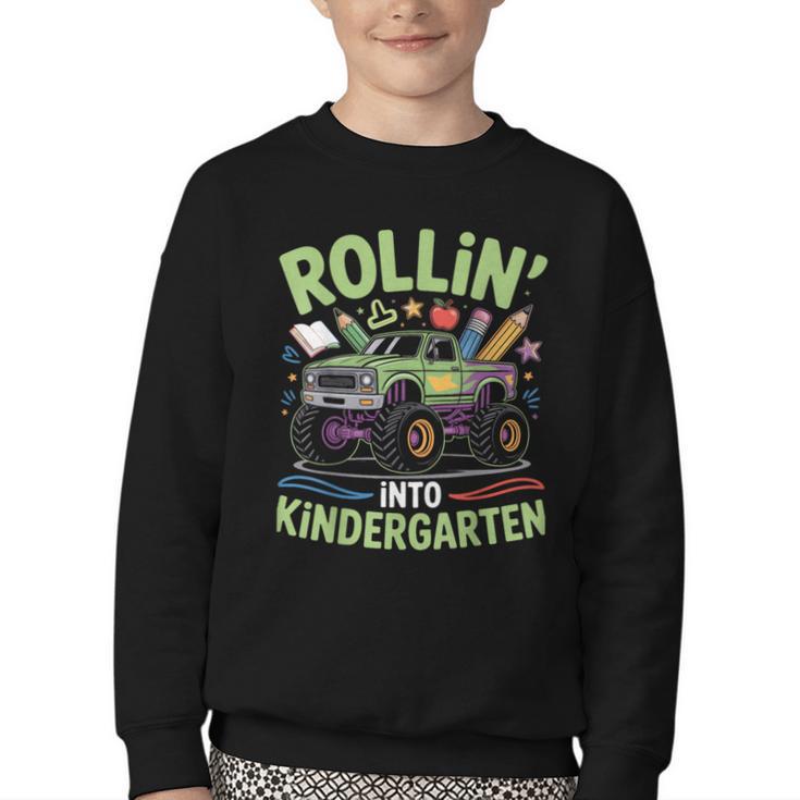 Rollin Into Kindergarten Monster Truck Back To School Youth Crewneck Sweatshirt