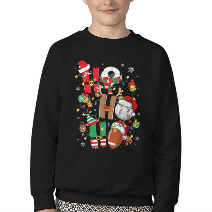 Santa Baseball Football Soccer Pajamas Ho Ho Christmas Xmas Youth Crewneck Sweatshirt