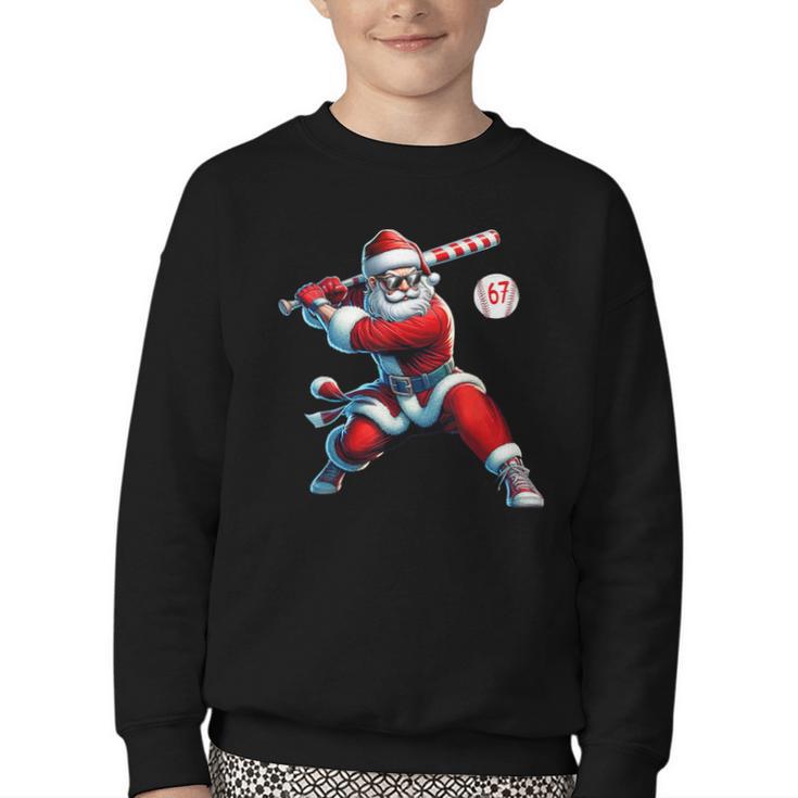 Santa Baseball Six Seven 6 7 Meme Christmas Men Boys Player Youth Crewneck Sweatshirt