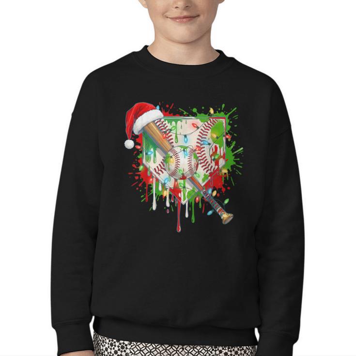 Santa Sports Ice Baseball Christmas Xmas Pajama Kid Men Boys Youth Crewneck Sweatshirt