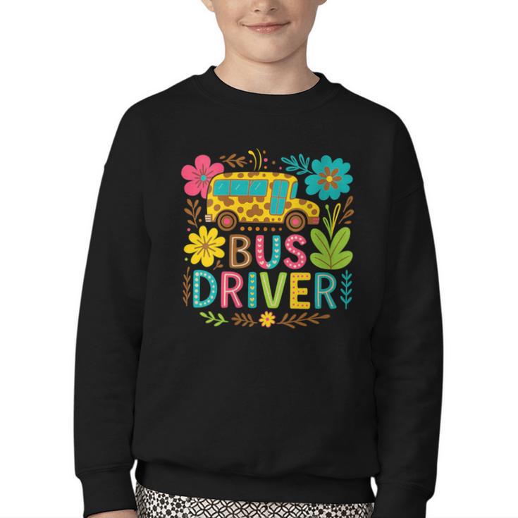 School Bus Driver Boho Floral Leopard Back To School Womens Youth Crewneck Sweatshirt
