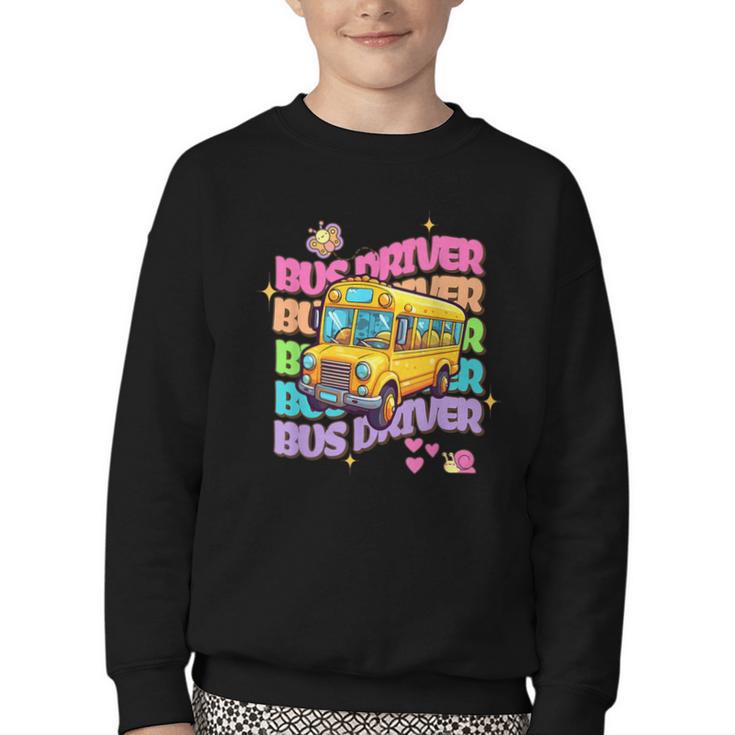School Bus Driver Groovy Retro Back To School Youth Crewneck Sweatshirt
