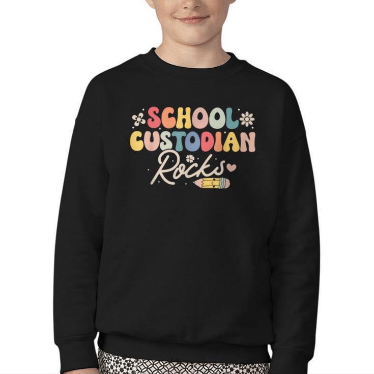 School Custodian Rocks Shirt Back To School Groovy Youth Crewneck Sweatshirt