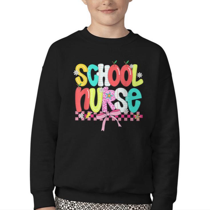 School Nurse Appreciation Day Coquette Bow Back To School Youth Crewneck Sweatshirt