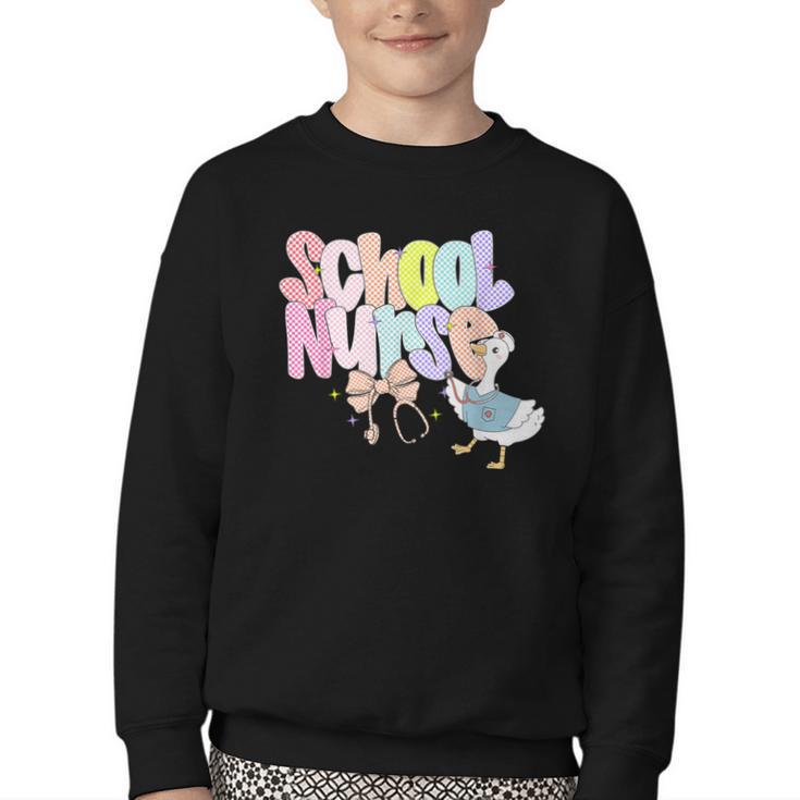 School Nurse Back To School Silly School Nurse Goose Youth Crewneck Sweatshirt