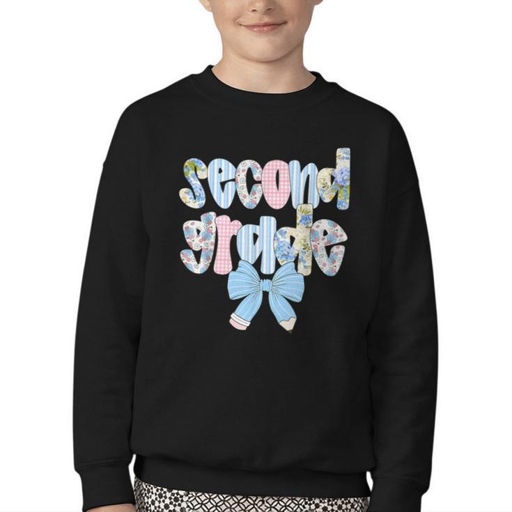 Second Grade Coquette Bow Pencil First Day Back To School Youth Crewneck Sweatshirt Second Grade Coquette Bow Pencil First Day Back To School Youth Crewneck Sweatshirt