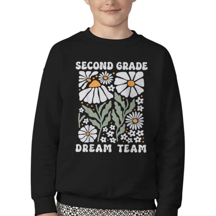 Second Grade Dream Team Back To School Boho Flower 2nd Grade Youth Crewneck Sweatshirt