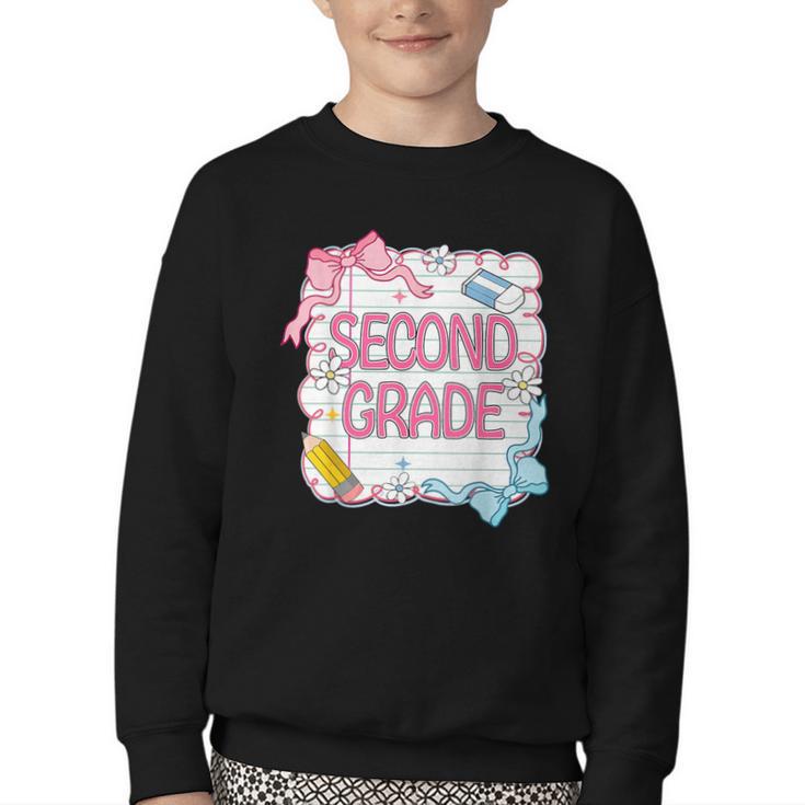 Second Grade Girls Kids Back To School Girls Coquette Bows Youth Crewneck Sweatshirt
